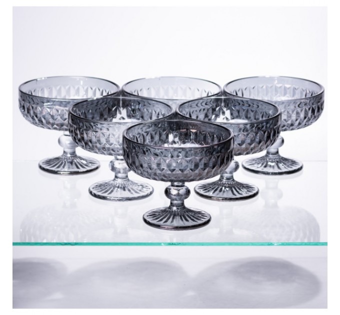 Набор креманок на ножке 6 штук из толстого стекла, серый