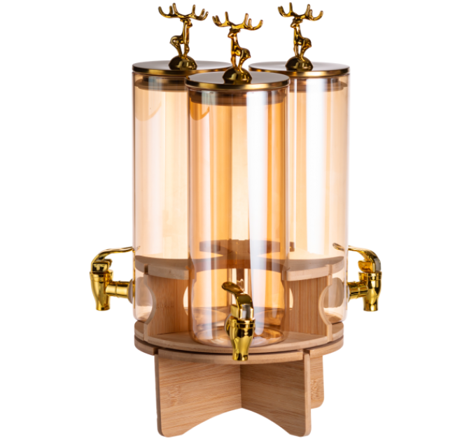 Диспенсер для напоїв потрійний 5,5 л на бамбуковій підставці