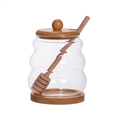 Медовниця скляна з кришкою 500 мл на бамбуковій підставці