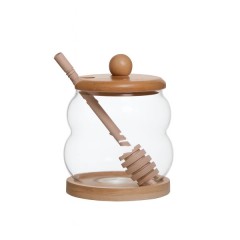 Медовниця скляна з кришкою 350 мл на бамбуковій підставці