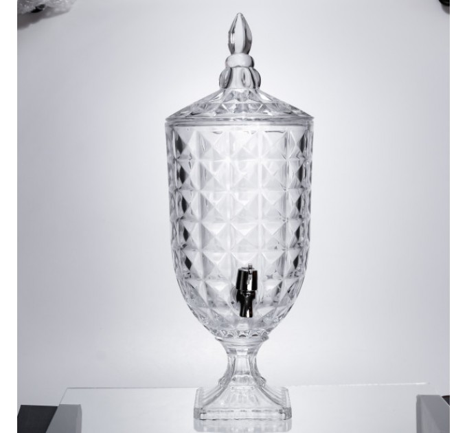 Лимонадница на ножке с краном 5 л из толстого стекла.