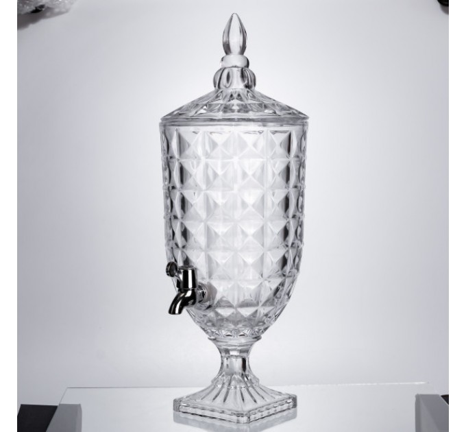 Лимонадница на ножке с краном 5 л из толстого стекла.