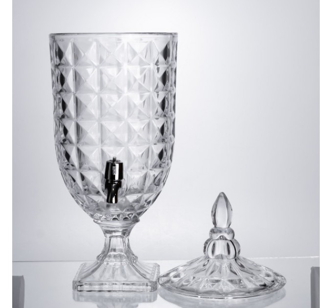 Лимонадница на ножке с краном 5 л из толстого стекла.