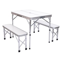 Набір для кемпінгу стіл та дві лавки  90*60*39.5/70 см, білий
