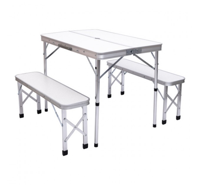 Набір для кемпінгу стіл та дві лавки 90*60*39.5/70 см, білий
