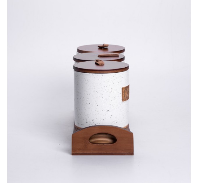 Набір банок для сипучих продуктів 3 штуки по 800 мл на бамбуковій підставці, бежевий