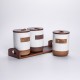 Набір банок для сипучих продуктів 3 штуки по 800 мл на бамбуковій підставці, бежевий