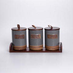 Набір банок для сипучих продуктів 3 штуки по 800 мл на бамбуковій підставці, сірий