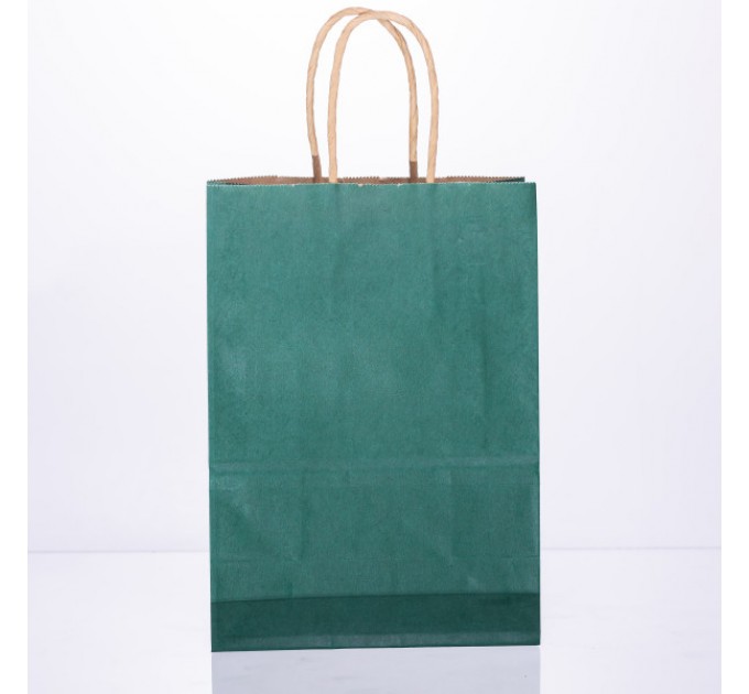 Подарунковий пакет крафтовий 15*8*21 см 12 штук в упаковці, зелений