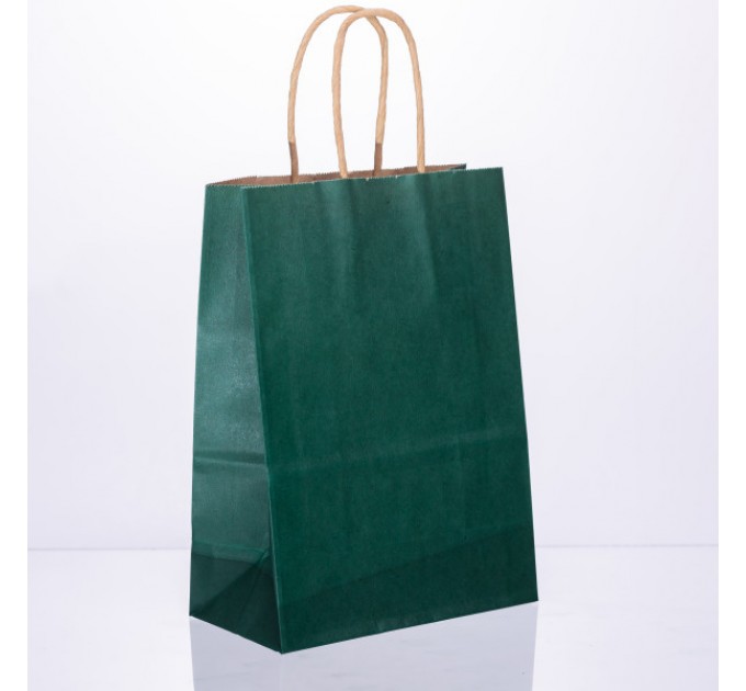 Подарунковий пакет крафтовий 15*8*21 см 12 штук в упаковці, зелений