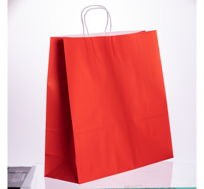 Подарунковий пакет 42*14*40 см крафтовий 12 штук в упаковці, червоний