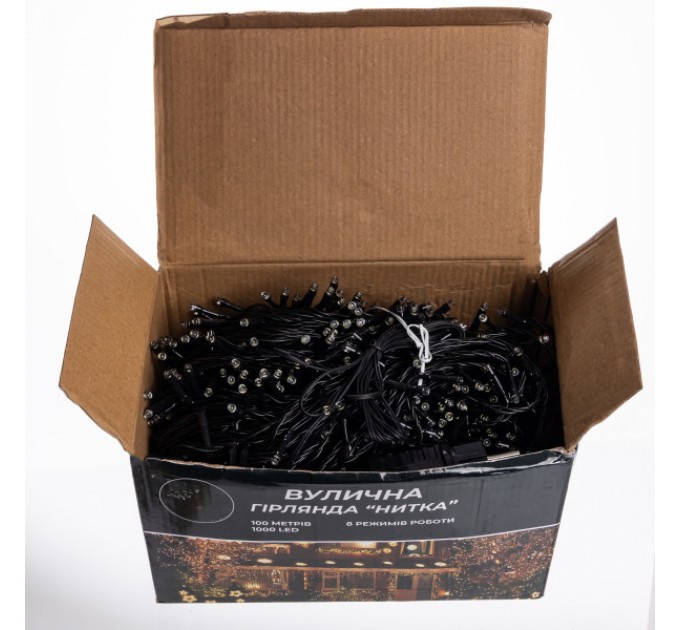 Гірлянда Нитка вулична 1000 LED 100 м чорна, білий