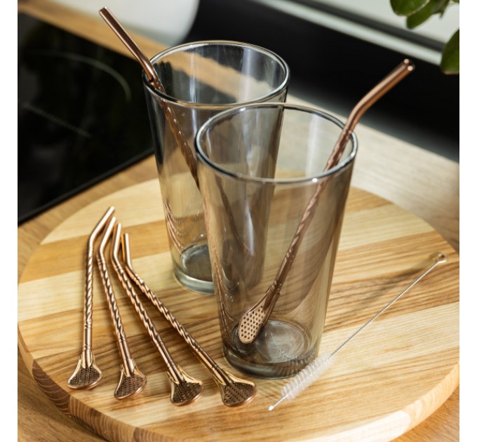 Набір бомбілій для мате 6 штук із нержавіючої сталі, золото