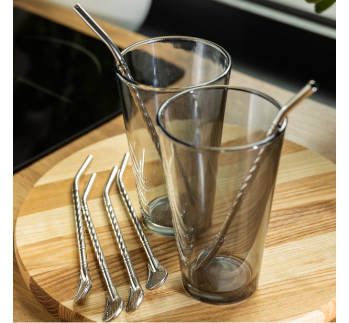 Набор бомбели для мате 6 штук из нержавеющей стали, хром.