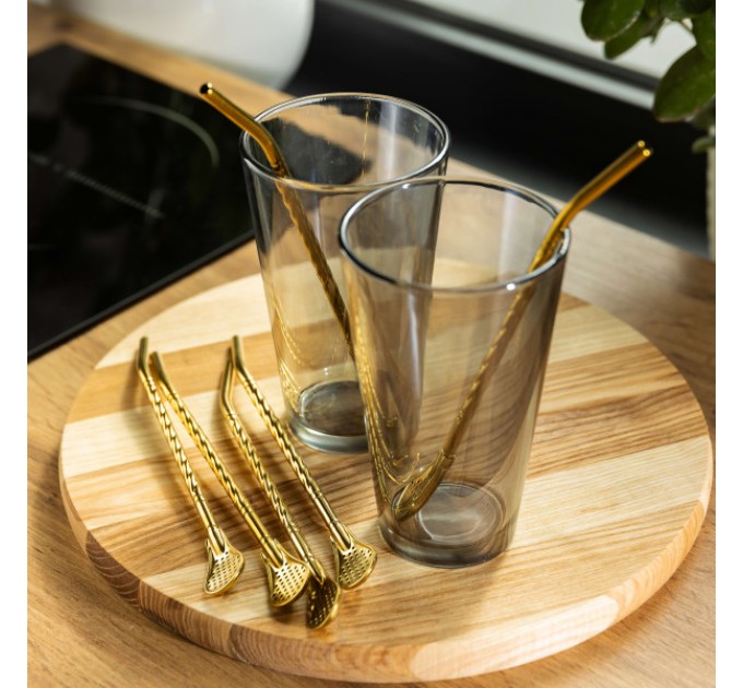 Набір соломинок-ложок багаторазових 6 штук із нержавіючої сталі, бронза