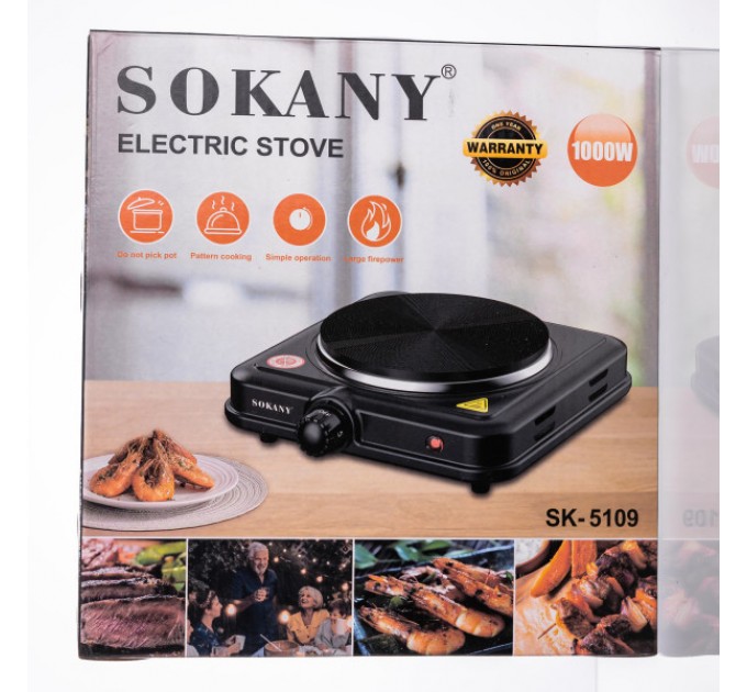 Электроплита настольная SOKANY SK-5109 дисковая 1 конфорка 1000 Вт