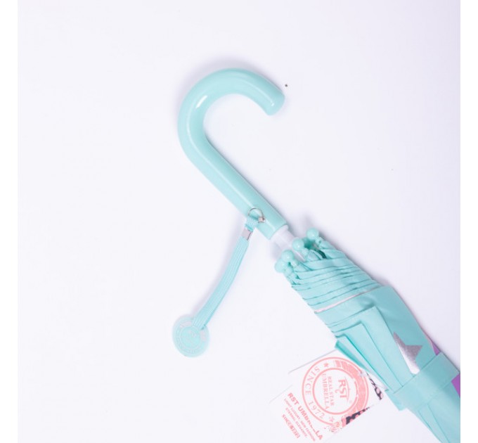 Детский зонт-трость механический с 3D-ушками сложный 89 см, мятный