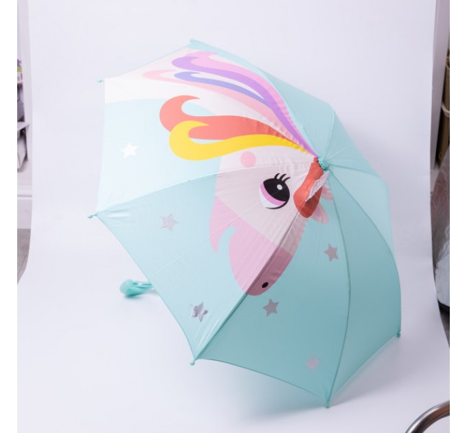 Детский зонт-трость механический с 3D-ушками сложный 89 см, мятный