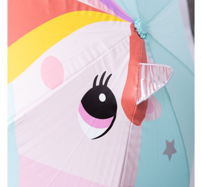 Детский зонт-трость механический с 3D-ушками сложный 89 см, мятный