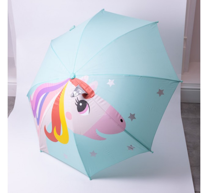 Детский зонт-трость механический с 3D-ушками сложный 89 см, мятный