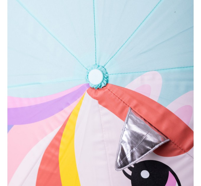 Детский зонт-трость механический с 3D-ушками сложный 89 см, мятный