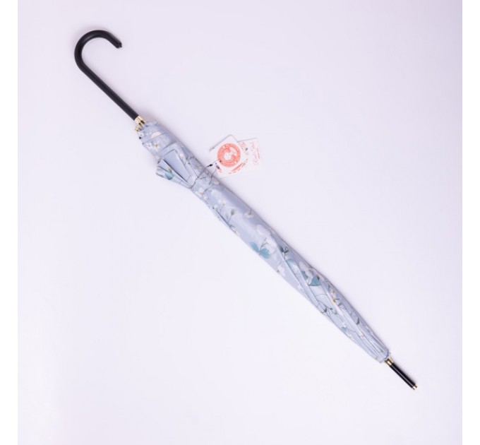 Зонтик тростник полуавтомат складной 99 см с цветочным принтом, голубой