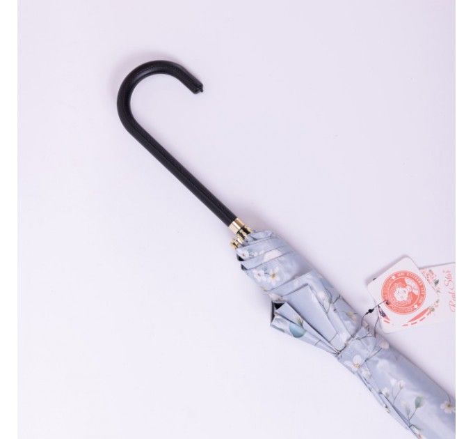 Зонтик тростник полуавтомат складной 99 см с цветочным принтом, голубой