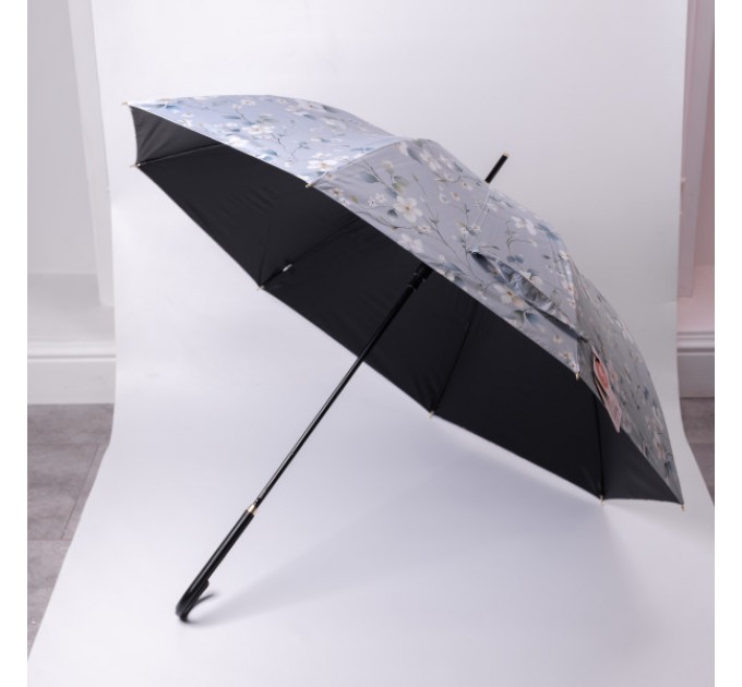 Зонтик тростник полуавтомат складной 99 см с цветочным принтом, голубой