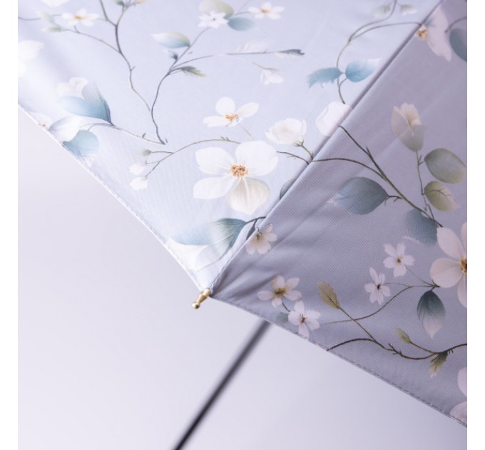 Зонтик тростник полуавтомат складной 99 см с цветочным принтом, голубой