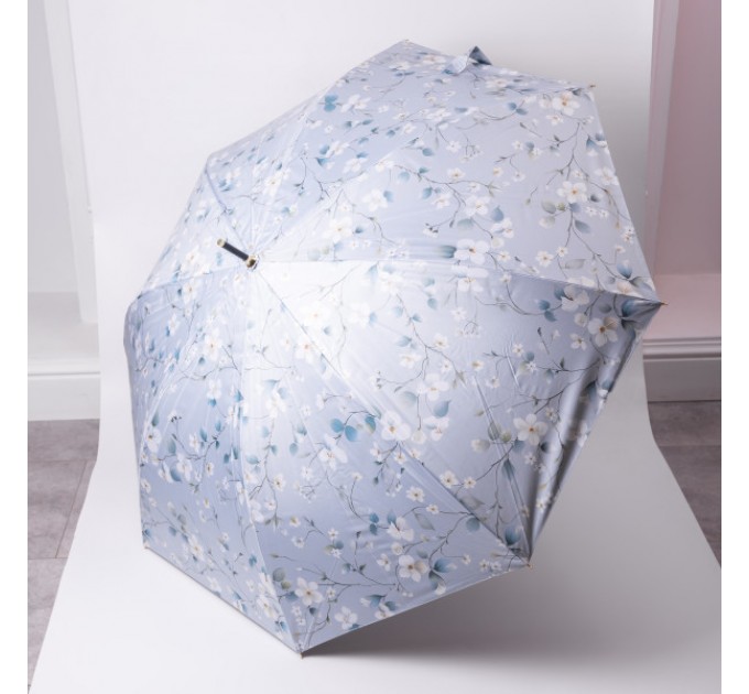 Зонтик тростник полуавтомат складной 99 см с цветочным принтом, голубой