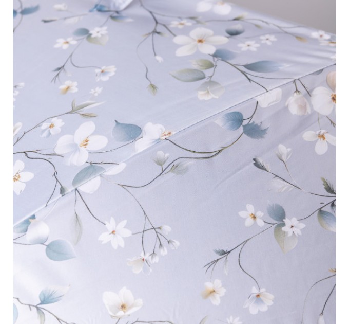 Зонтик тростник полуавтомат складной 99 см с цветочным принтом, голубой