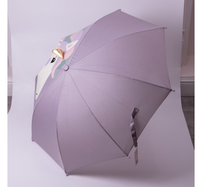 Детский зонт-трость механический с 3D-ушками сложный 89 см, фиолетовый