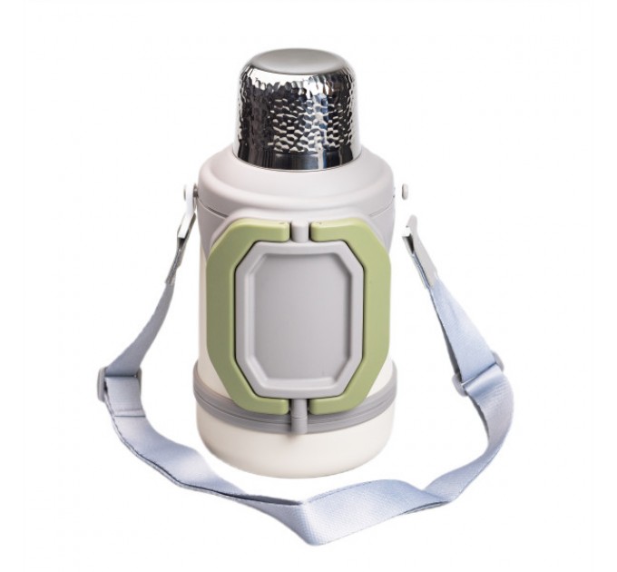 Термос для туризма Vacuum Cup 1,5 л с флип крышкой и складными ручками, серый