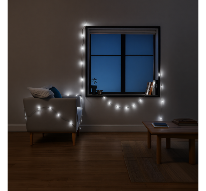 Гірлянда Нитка 50 LED 6 м чорна, білий