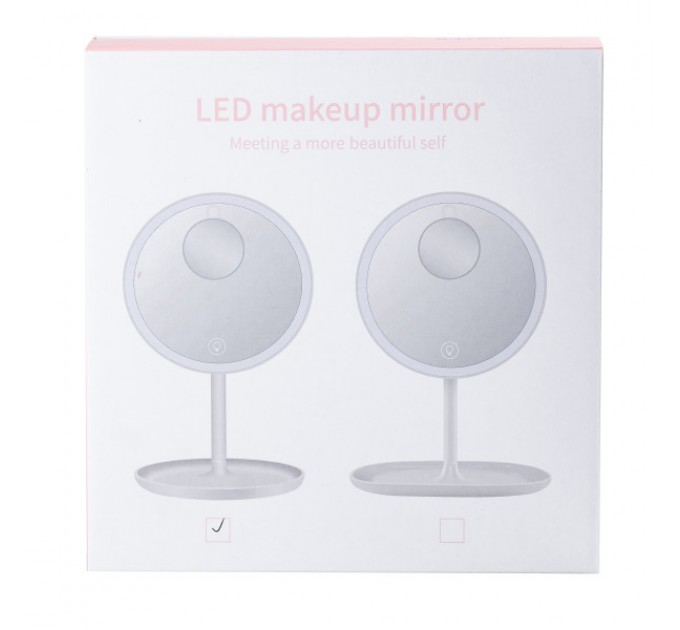 Косметичне дзеркало з LED-підсвіткою та збільшенням, рожевий