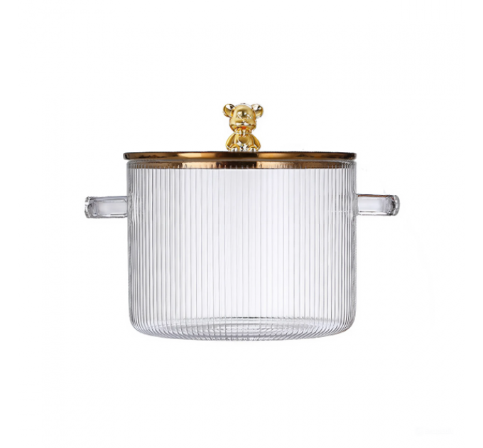 Каструля скляна жаростійка 1,8 л для електричної та газової плити, золото