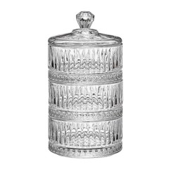 Цукерниця трирівнева скляна з кришкою ребриста, прозорий