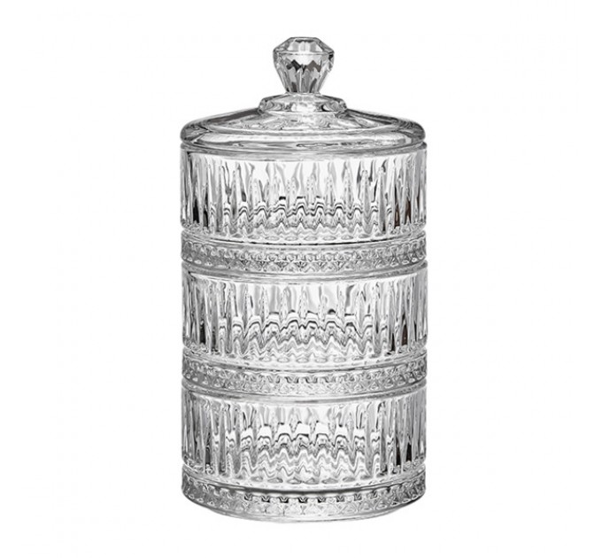 Цукерниця трирівнева скляна з кришкою ребриста, прозорий