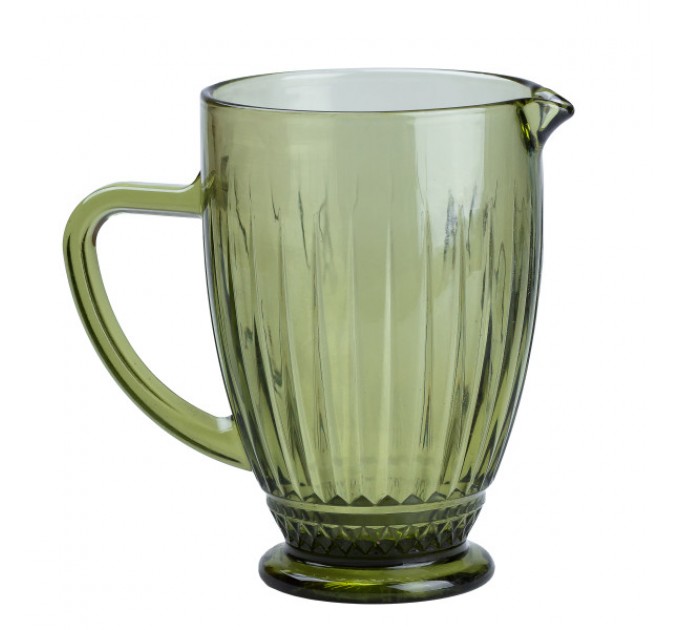 Глечик для напоїв 1,2 л фігурний прозорий ребристий з товстого скла, зелений