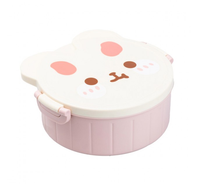 Ланч-бокс детский со столовыми приборами Rabbit 18*18*7 см, розовый