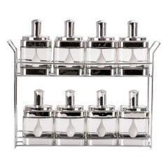 Набір банок для сипучих продуктів 8 штук з ложкою на підставці, хром