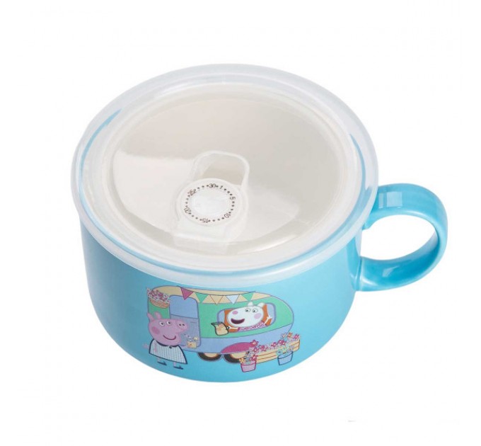 Миска для локшини порцелянова Summer Time 770 мл з герметичною кришкою, блакитний