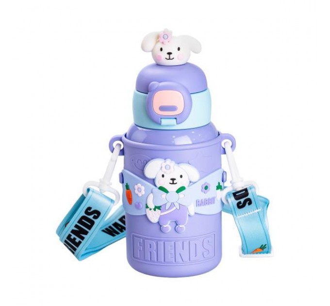 Термос дитячий Warm Friends 450 мл із силіконовим чохлом та ремінцем, бузковий Термос дитячий Warm Friends 450 мл із силіконовим чохлом та ремінцем, бузковий
