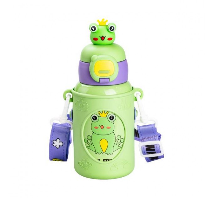 Термос детский Warm Friends 450 мл с силиконовым чехлом и ремешком, зеленый