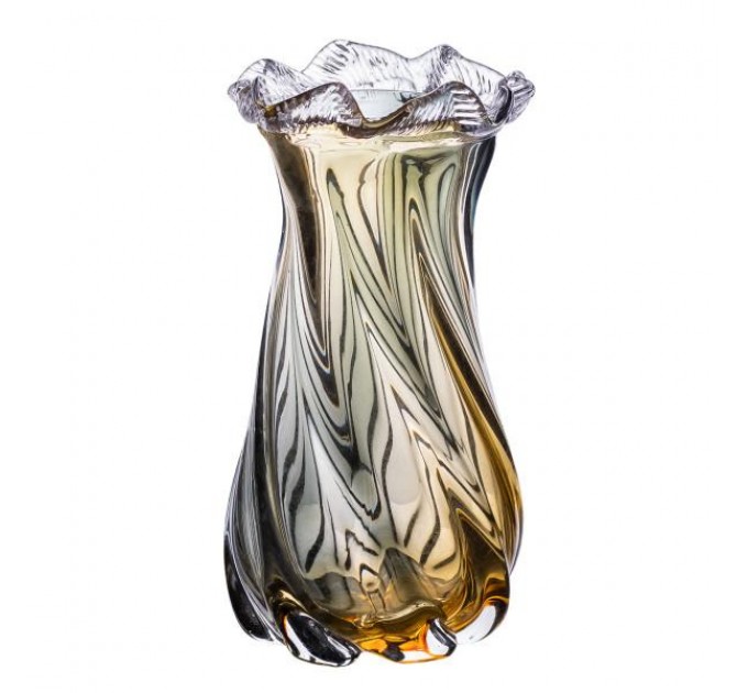 Ваза ручной работы Lilly стеклянная 21 см, желто-серый