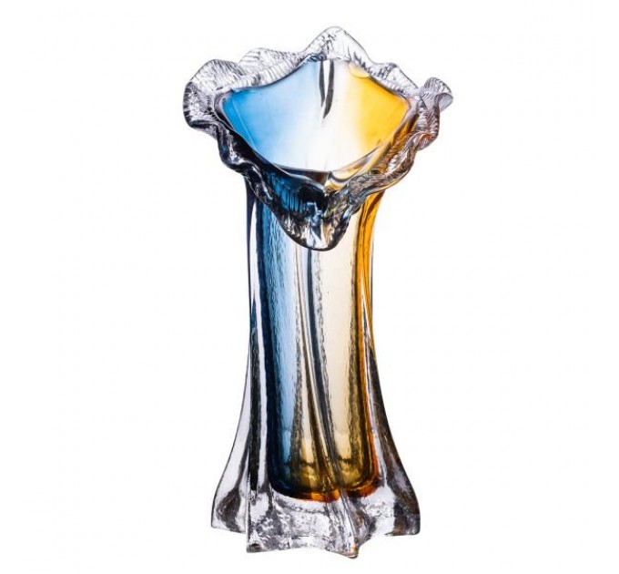 Ваза ручної роботи Crystal Coast скляна 24.5 см, жовто-синій, жовто-синій