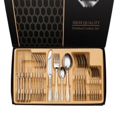 Набір столових приборів на 6 персон зі східним орнаментом, хром із золотом