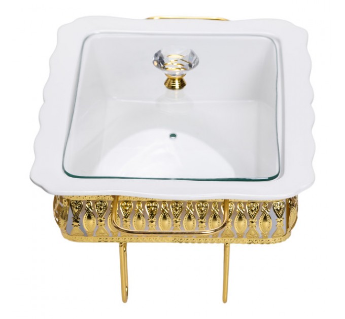 Мармитница прямоугольная фарфоровая 2 л на подставке с подогревом, белый