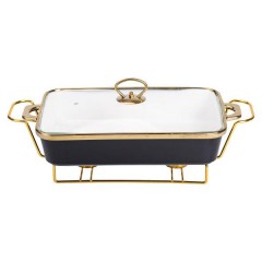 Мармітниця керамічна прямокутна прямокутна 2 л з підставкою та скляною кришкою, чорний Мармітниця керамічна прямокутна прямокутна 2 л з підставкою та скляною кришкою, чорний