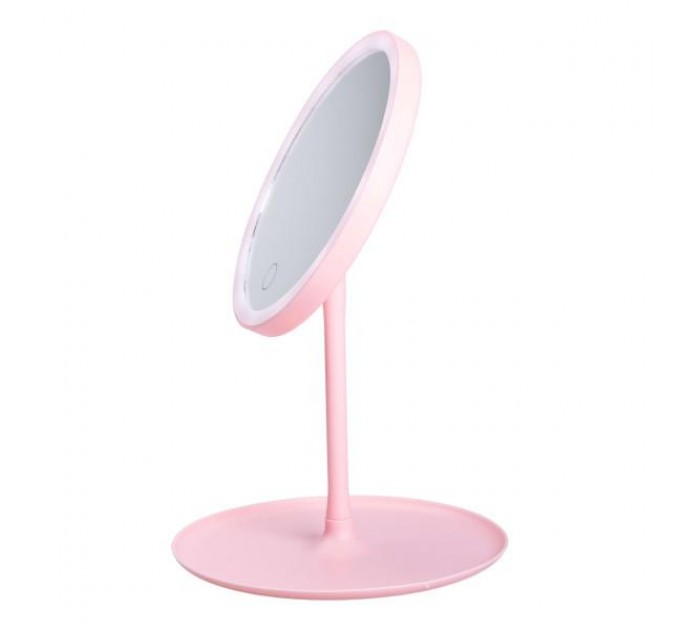 Косметическое зеркало с LED подсветкой и USB 15,3 см, розовый.